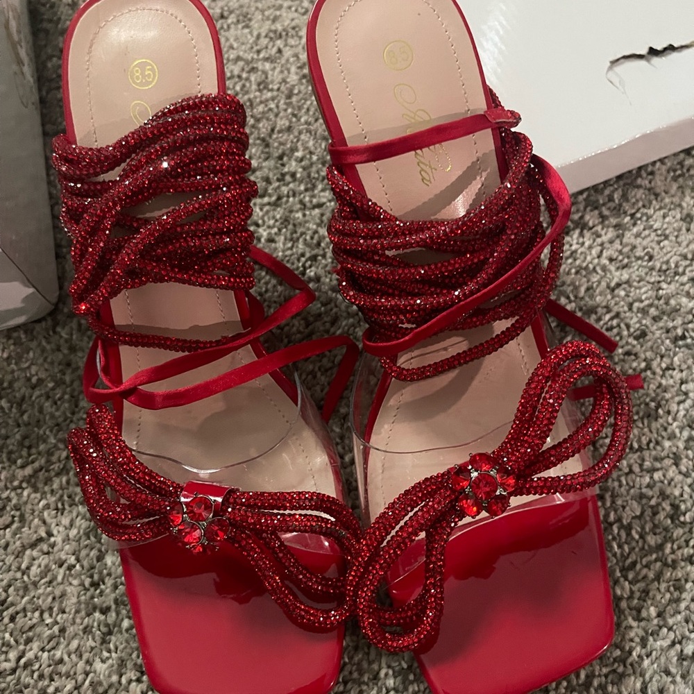 Red Glitter Rope Heels from Aquarius Brand